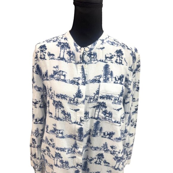 Lands End Womens Flannel Blue White Wildlife Tunic Shirt L 14-16 100% Cotton - Picture 2 of 15